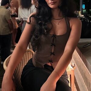 Edikted Palmer Plaid Bow Halter Top XS